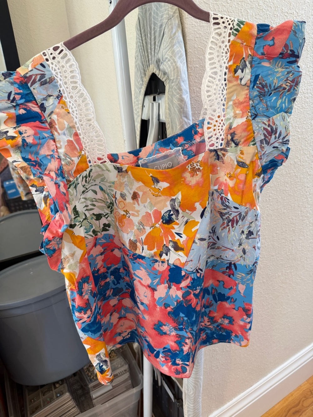 Cupio Floral Lace-Trim Camisole in Blue, Pink, Orange, Yellow